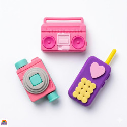 Conjunto de Borrachas Kawaii Equipamentos Audiovisuais
