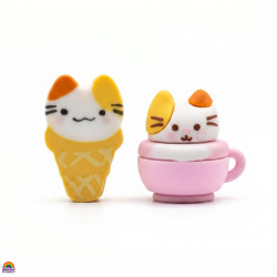 Conjunto de Borrachas Kawaii Gato Gelado e Chávena